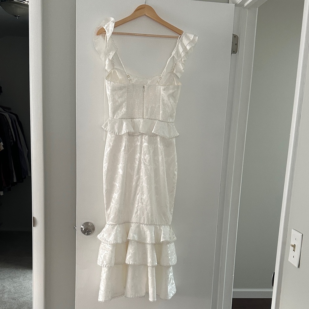 V. Chapman White Ruffled Midi Dress